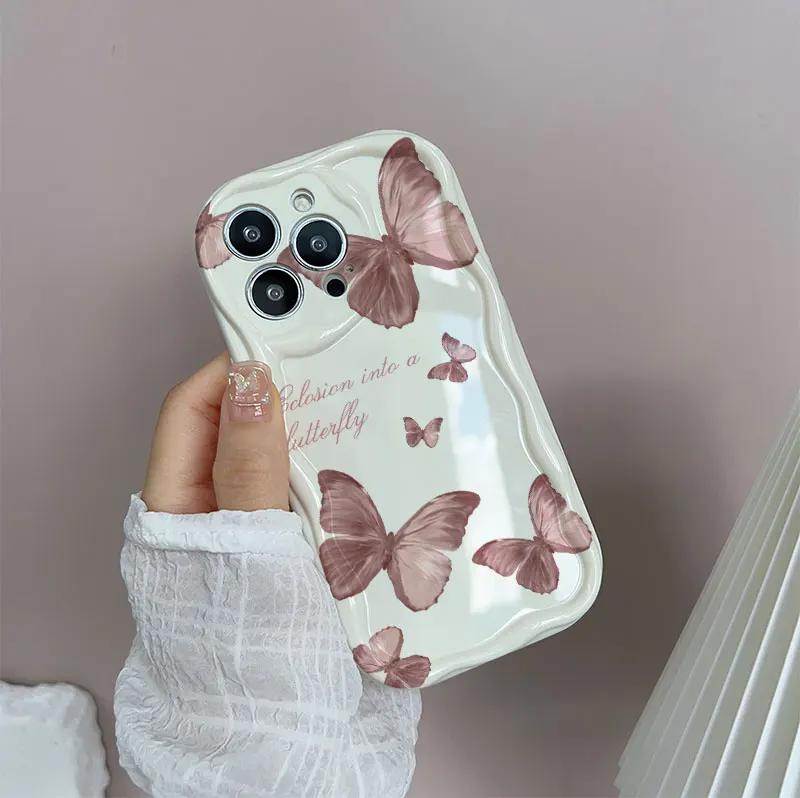 

INS Retro Butterfly Phone Case For iPhone 17 16 16e 15 14 13 12 11 Pro Max Mini X XR XSMAX 8 7 6S Air Plus 3D Wave Soft TPU iPhone 11