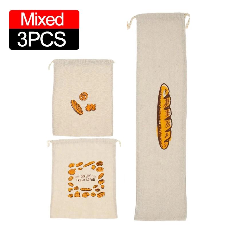 3/1Pcs Linen Bread Bags Large Capacity Drawstring Bread Storage Bags Washable Reusable Loaf Bags for Pastries Baguette Organizer