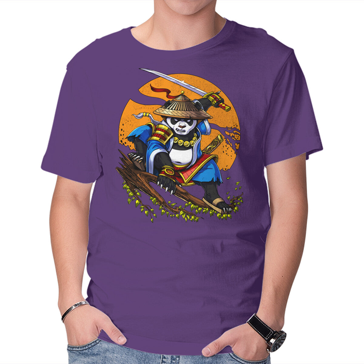 Unisex Crew Neck T-Shirt Panda Samurai Ninja Graphic Short Sleeve Casual Tee M