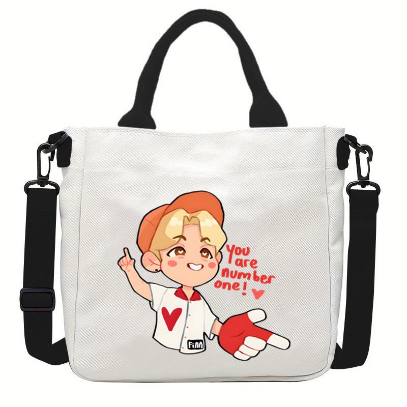 Felix Kpop Band Super Star Printed Crossbody Bag Casual Canvas Shoulder Bags