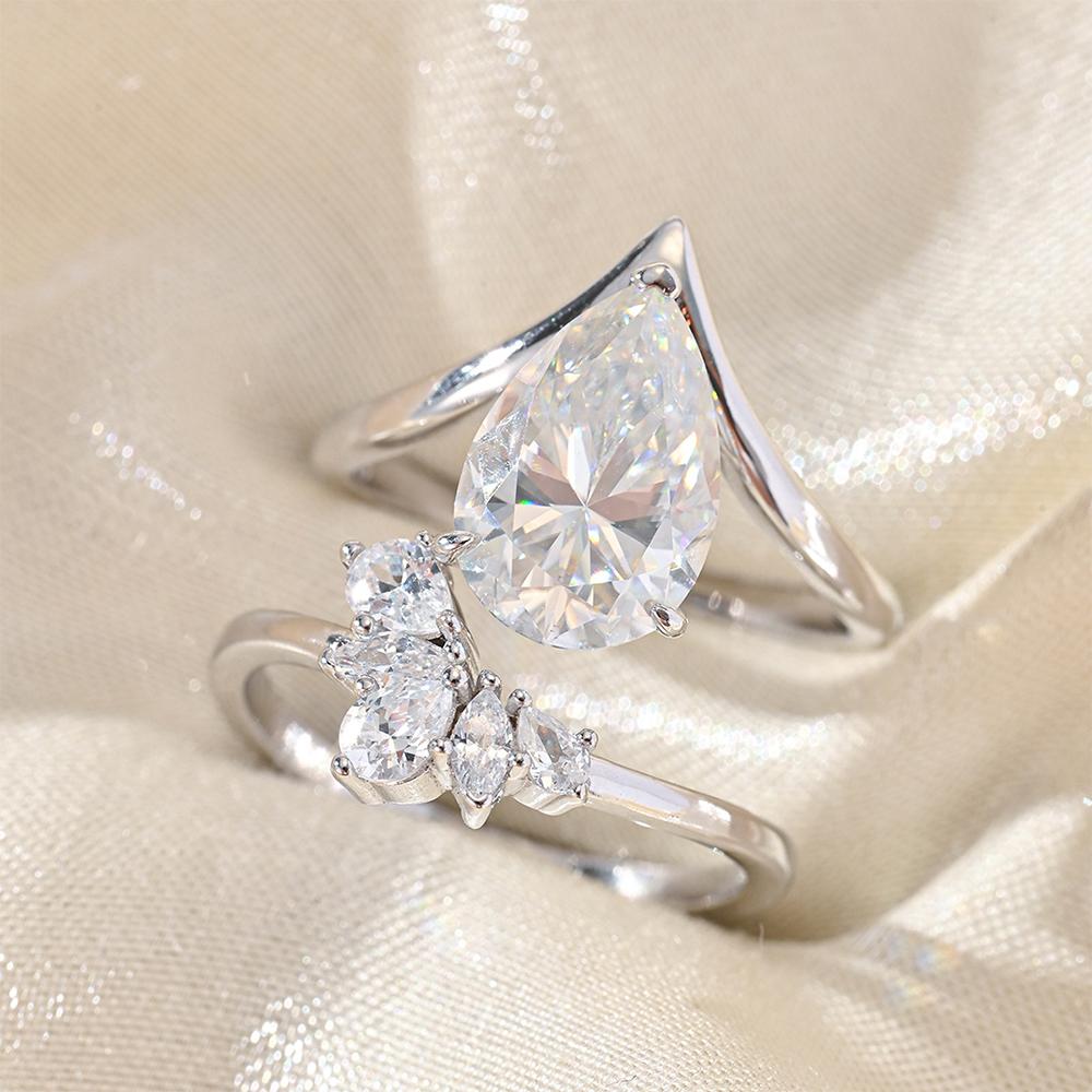 4Carat Pear Cut Full Moissanite Diamond Rings for Women   CopperStackable Engagement Ring Wedding Bands Jewelry Gift