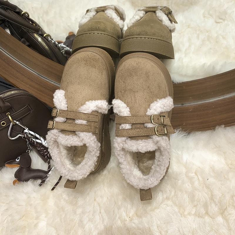 

Round Toe Thick Bottom Furry Casual Shoes Women Winter Warm Plush Snow Boots with Platform Metal Bucket Suede Ankle Boots 42 оранжевый