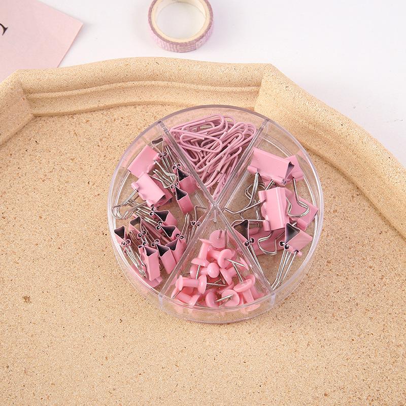 Office Supply Set - Binder Clips Paper Clips & Push Pins Combo with Storage Box for Desk Organization