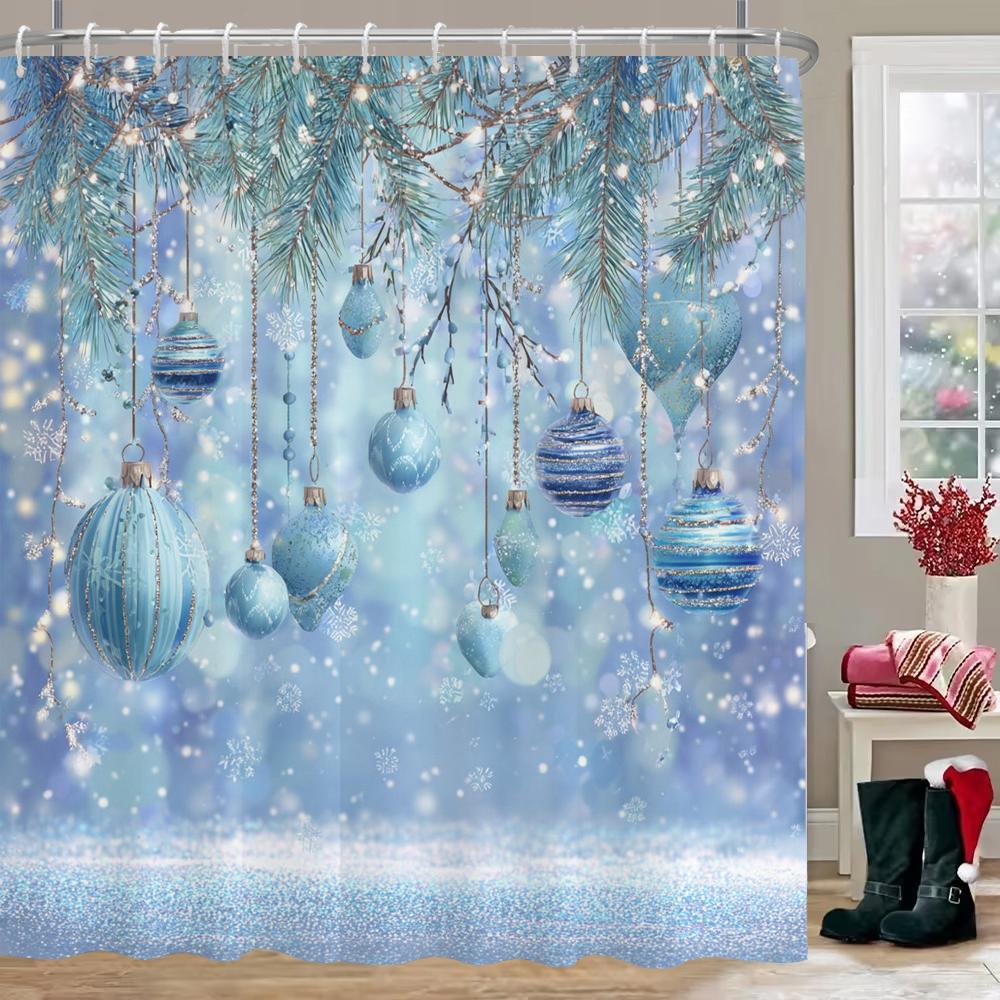 GAEMerry Christmas Shower Curtain Christmas bell, snowflake Bathroom Curtain with Hooks home for Christmas day decoration Curt