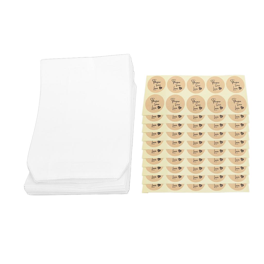 100 buc Pungi plate de hârtie cu 100 buc Autocolante Autoadezive Hârtie Albă Translucidă Pungi pentru Gustări pentru