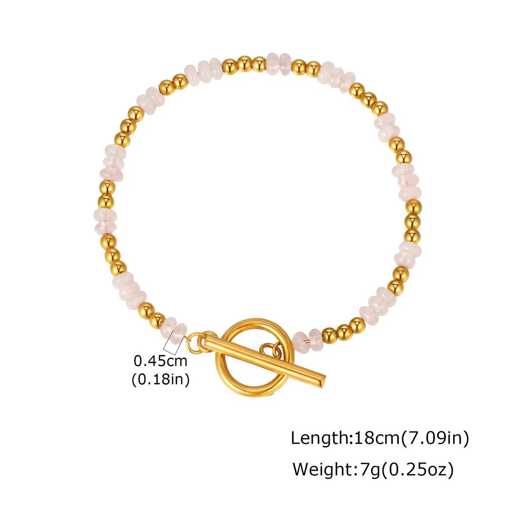 Niche Design Fashionable Color Natural Stone Beaded Stainless Steel Rice Bead Ot Buckle Bracelet Female Br-3051