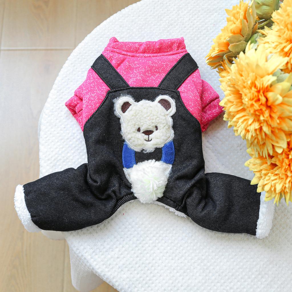 Pet Teddy Bear Overalls, Cat and Dog Four Legged Pants, Autumn and Winter with Thick Plush Teddy Bear Jumpsuit Puppy Clothes