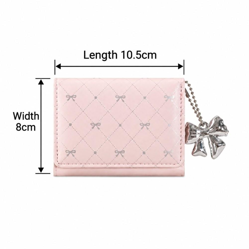 Fashion PU Leather Short Wallet Large Capacity Multi Card Slots Money Bag Cute With Bow Pendant Card Holder for Women Girls