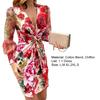 Tief ausgeschnittenes Netz-Langarm-Kleid mit hoher Taille, Hüftumschlag, Chiffon, lebendiger Blumendruck, Taillenknoten, Bodycon-Kleid, Partykleidung