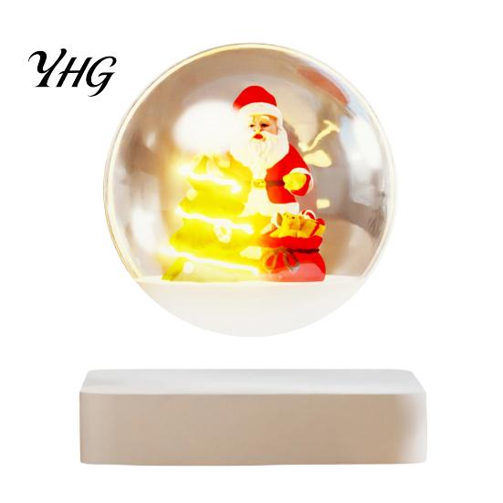 Lighted Floating Ornament for Parties Magnetic Levitation Santa Claus Ornament, Christmas Tree with Rotating Sleigh Base And Warm LED Lights