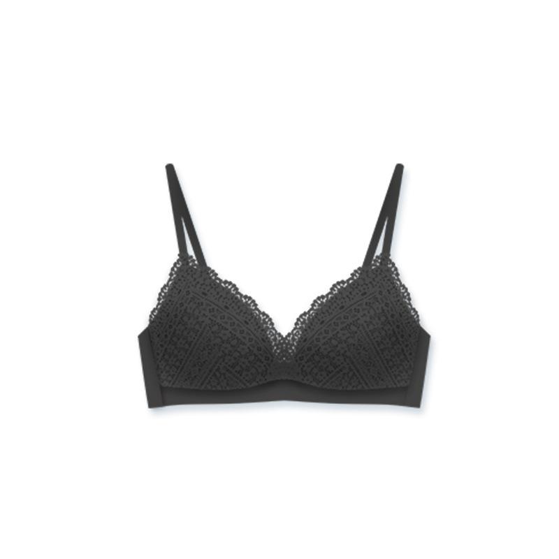 French Lace Girls Triangle Cup Underwear Without Steel Ring Summer Thin Section Bra Gathered Fixed Cup Bra