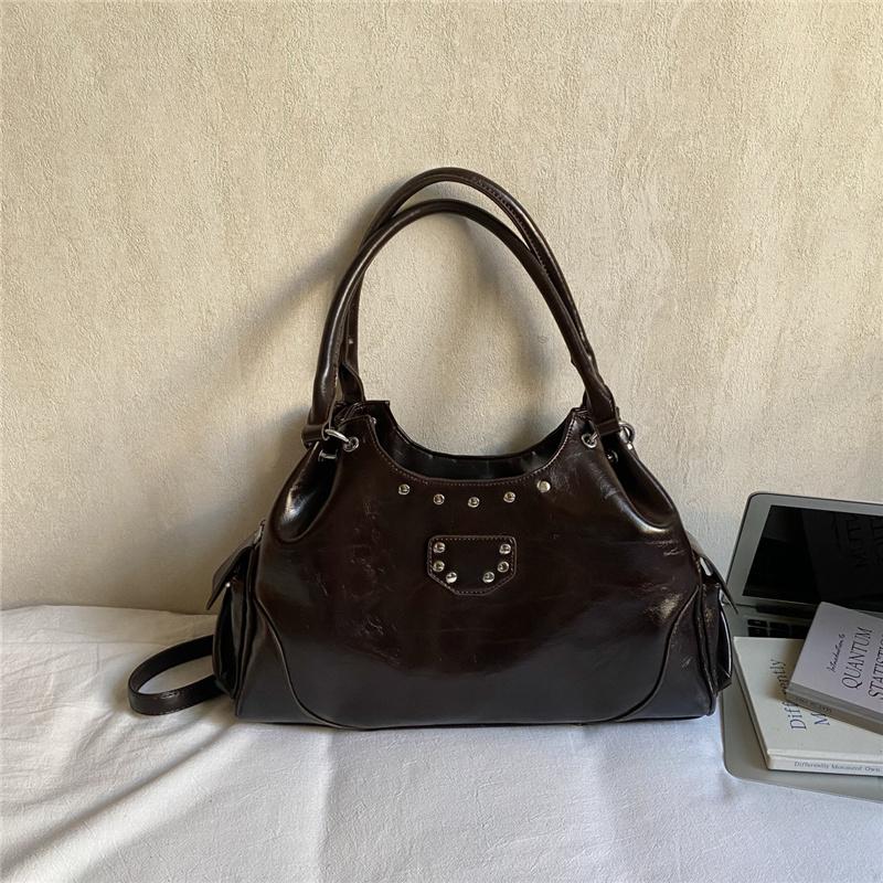 Faux Leather Hobo Bag Women Fashion Shoulder Bag With Stud Detail Soft Texture Handbag Everyday Use