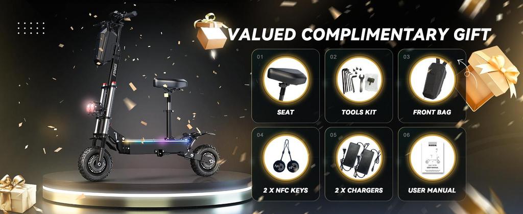 FENGQS GT8 PRO Electric Scooter 11 inch Off-Road Tire 2800W*2 Motor 60V35Ah Battery 85km/h Max Speed 100km Max Range Adult Foldable E-Scooter