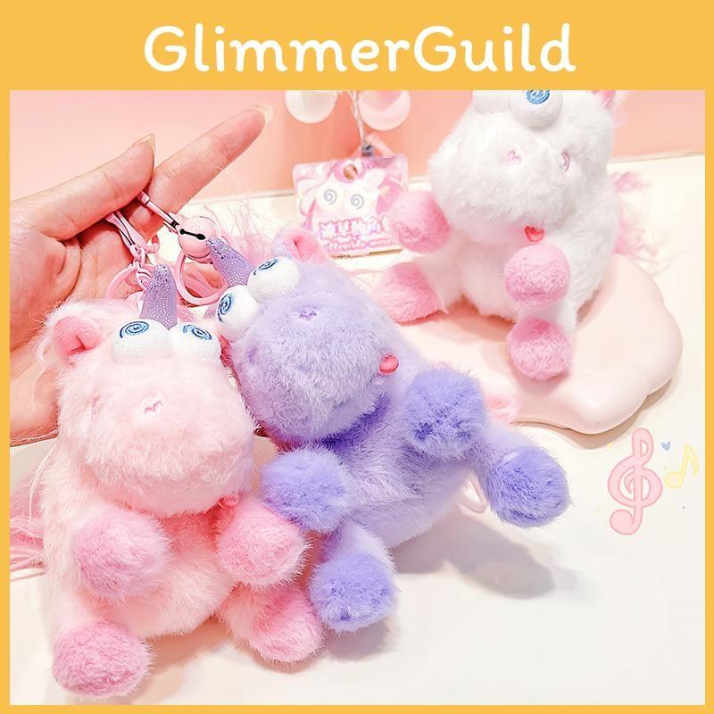 Messy Pink Purple Unicorn Plush Keyring With Practical Rope For Keys And Bags
