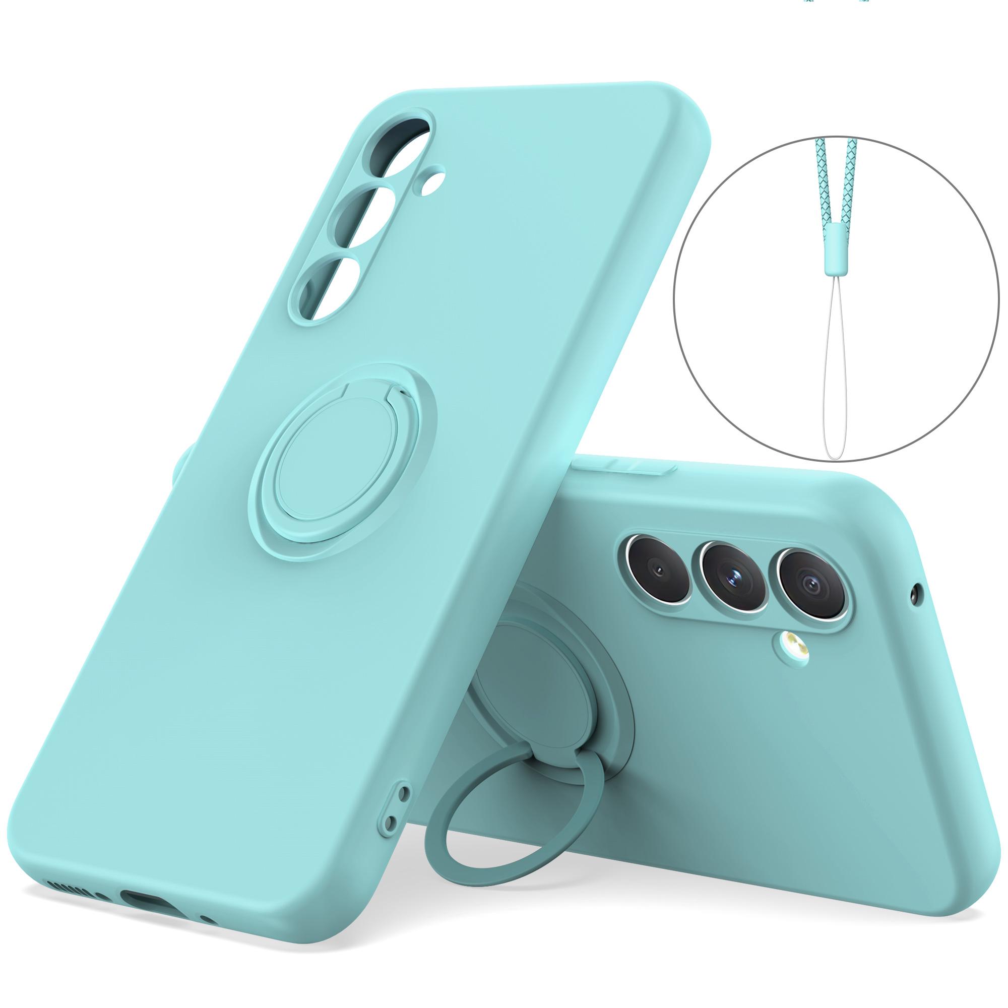 

For Samsung Galaxy A15 4G/5G Case with Lanyard Ring Kickstand Liquid Silicone Cover Sky Blue