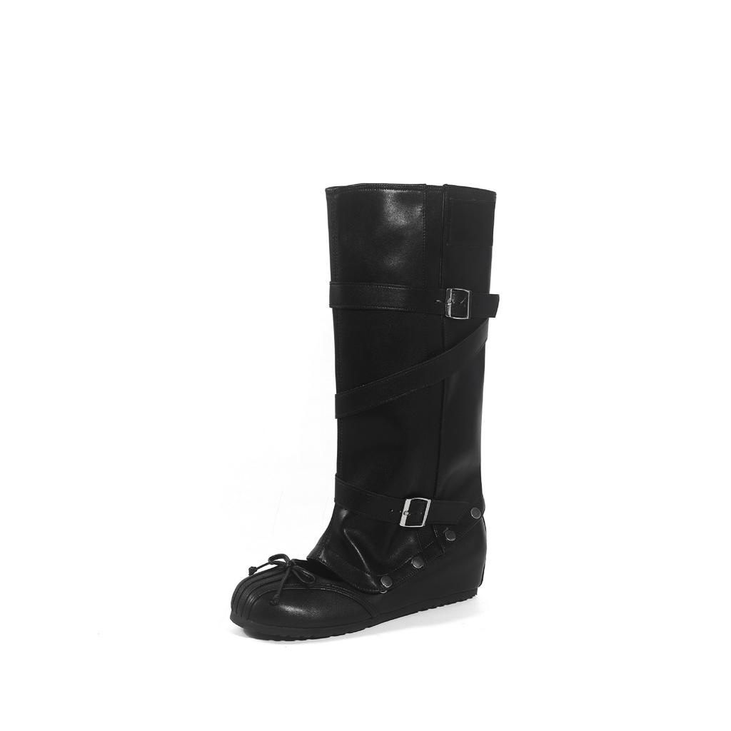Korean Belt Buckle Boots For Women Wear Removable Trouser Boots, Ballet Single Shoes, Western Knight Boots