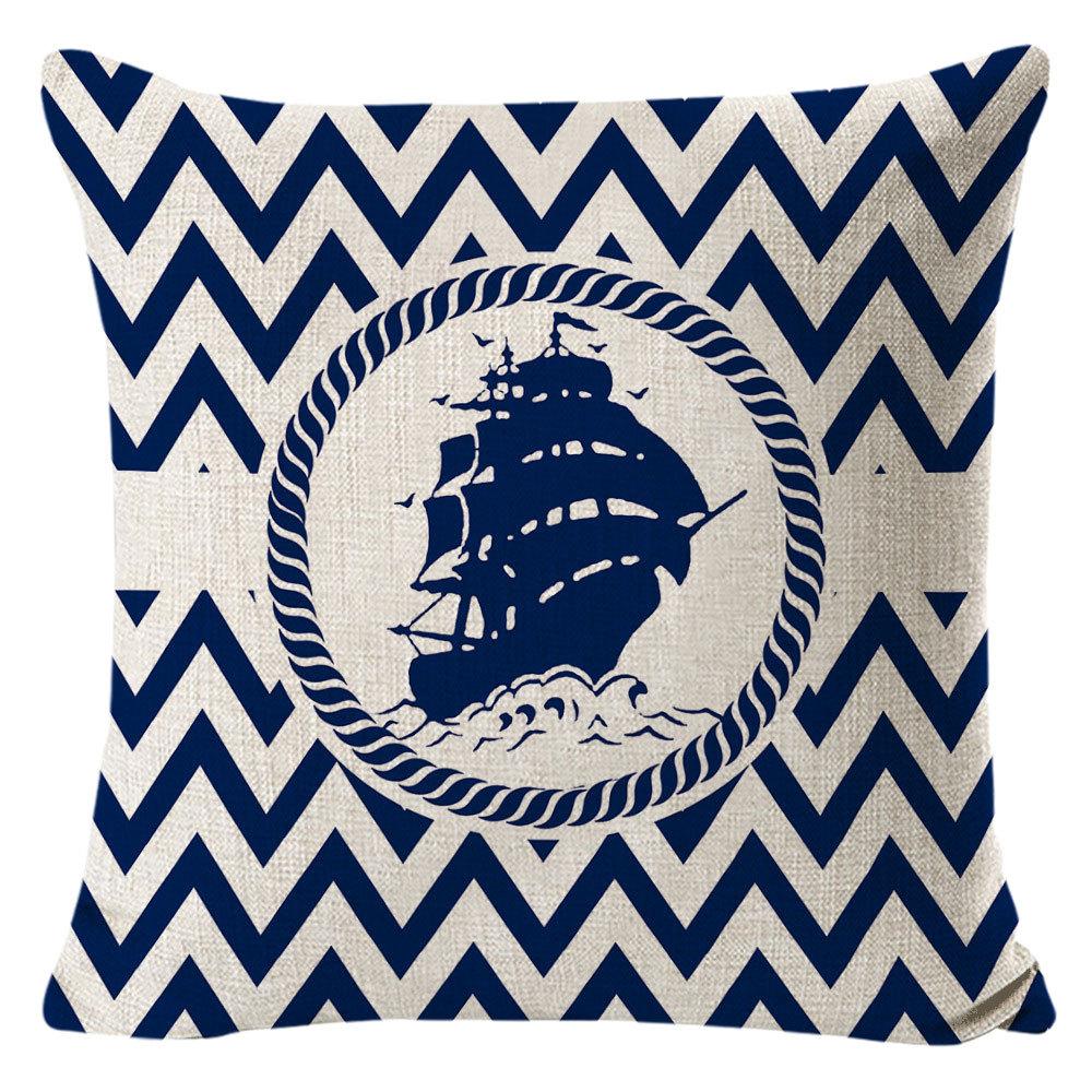 Cushion Cover Ocean Anchor Linen Pillow Cover Simple Sailing Sofa Living Room Pillow Cover Premium Durable Quality