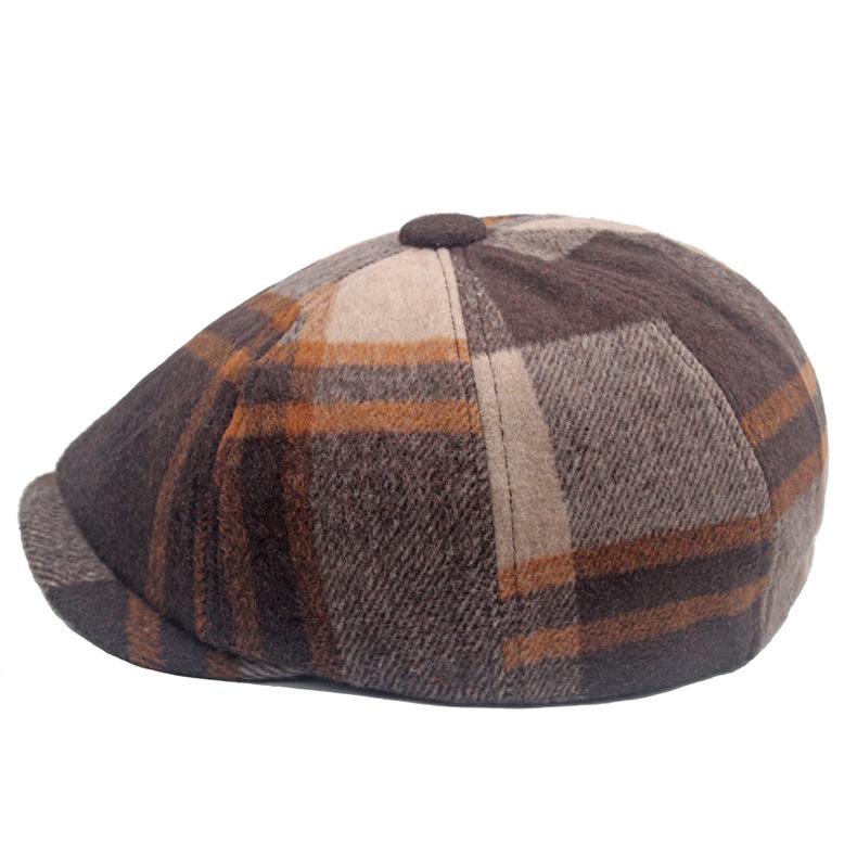 Plaid Octagonal Hat Beret Autumn Winter Men's Warm Forward Hat Wool Plaid Newsboy Hat British Female Paintsman Hat