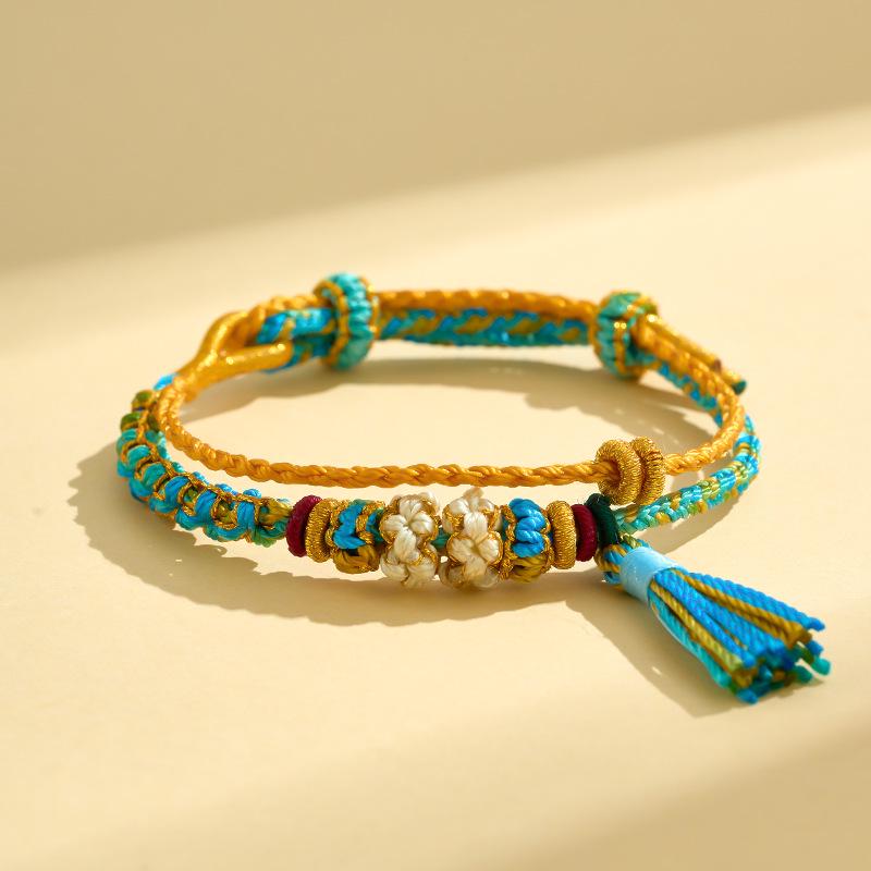 Dragon Boat Festival Five-Color Double Layer Bracelet with Peach Blossom Knot and Tassel