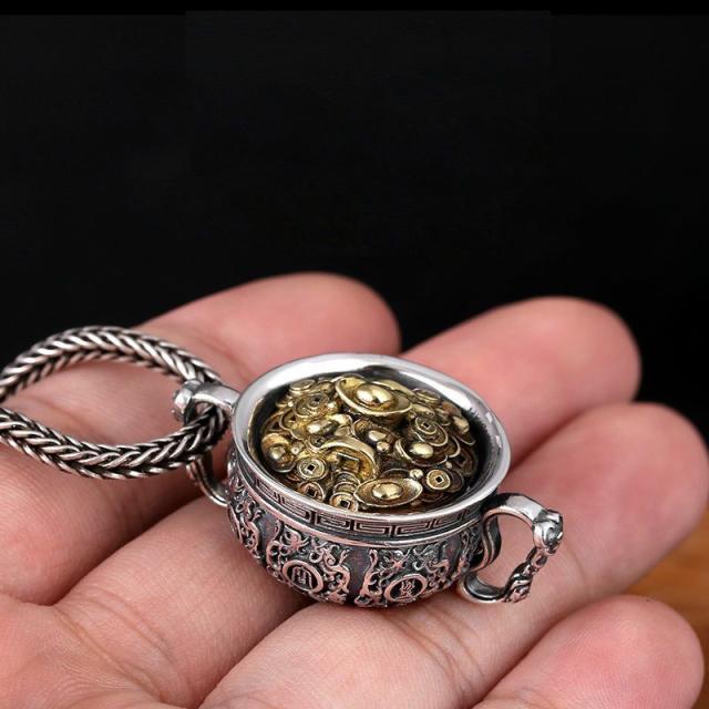 

Новое серебряное ожерелье в китайском стиле с переводом денег, персонализированное серебряное ожерелье, мужская цепочка для свитера в стиле ретро, ​​ювелирные аксессуары 60cm белый