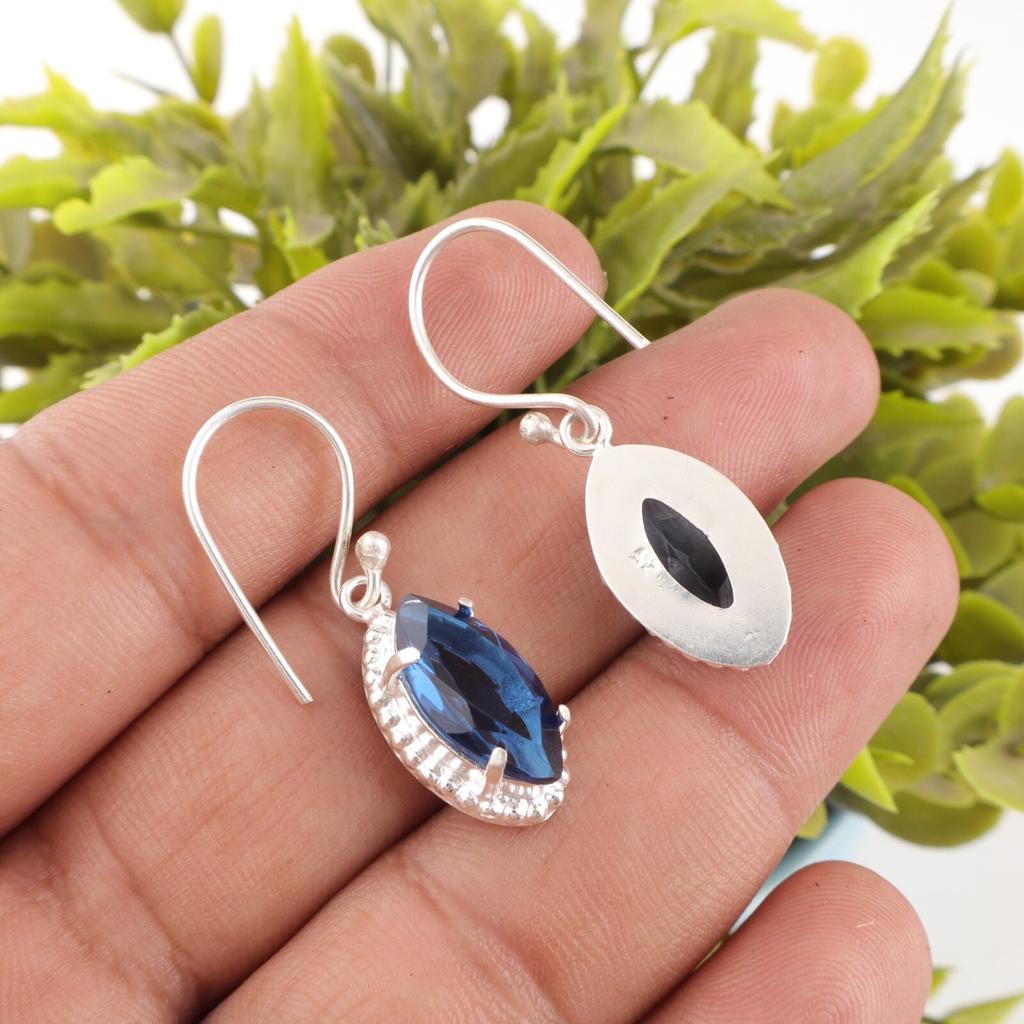 Natürlicher London Blue Topas Edelstein 925 Sterlingsilber Handgefertigte Ohrringe 1,4" EE-169-6