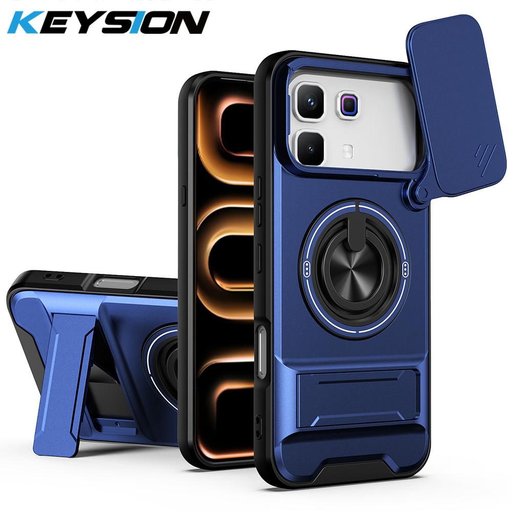 

Магнітний чохол KEYSION для Infinix Note 60 Pro 5G Захист камери зсувною кришкою Вертикальна підставка Кільце 360° Ударостійка задня кришка for Infinix Note 60 Pro 5G синій