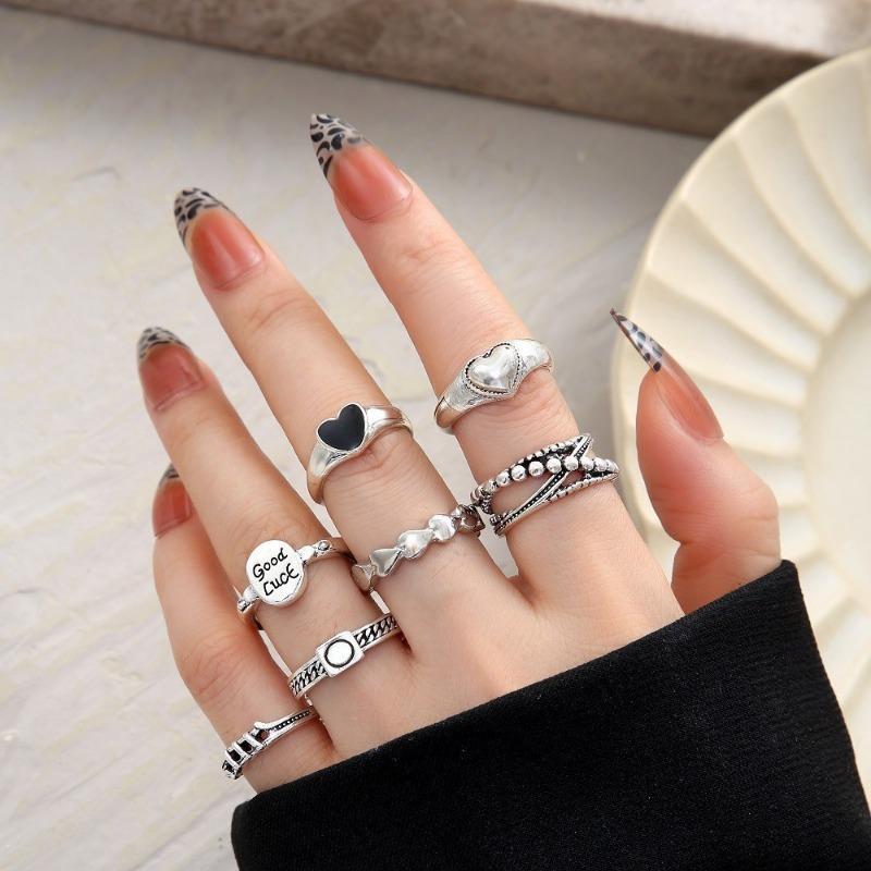 New dark hip-hop skull spider card exaggerated retro ring 24-piece set punk ring jewelry