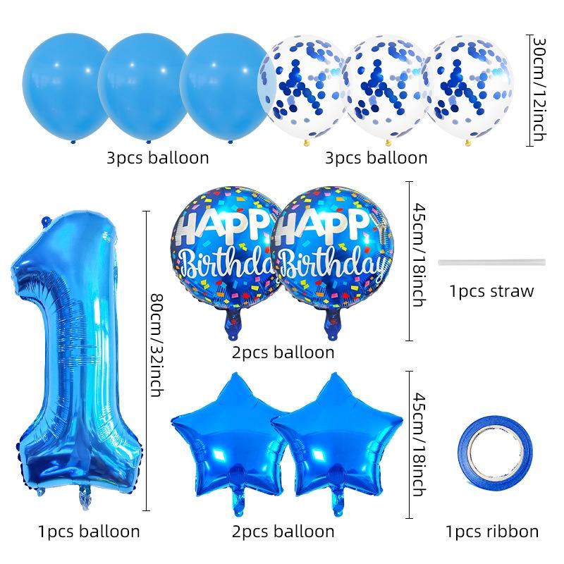 Blue Birthday Balloons Set 32inch Blue Number Stars Foil Ballon Boys Happy Prince Navy Ocean 1st 2nd 3rd 4th Birthday Balloon