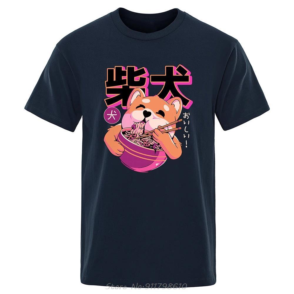 Cute Shiba Inu Eating Noodles T-Shirt Fashion Cotton Tees Summer Comfortable Tshirt Hip Hop Breathable Eco-Friendly Men T Shirt