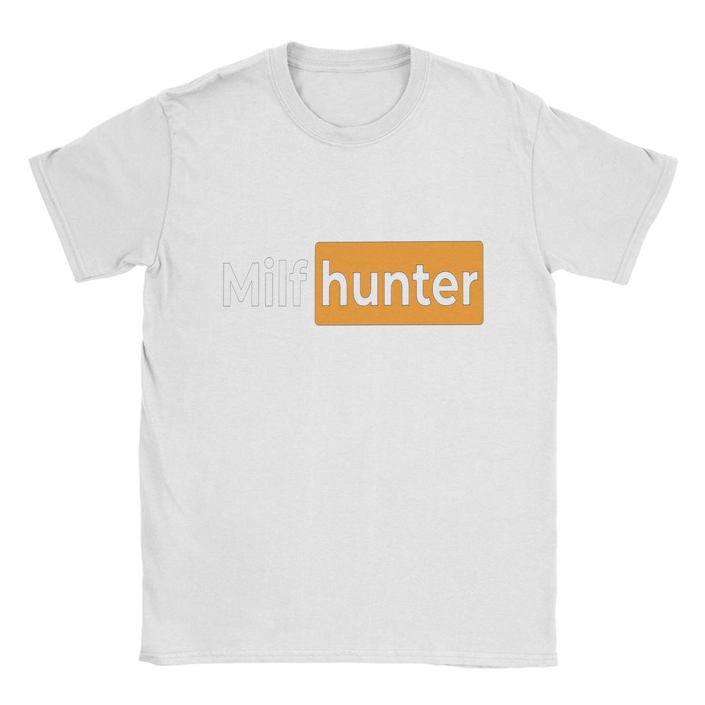 Cool Or Funny Men's T Shirts   Milf hunter Sticker Novelty Tees Short Sleeve O Neck T-Shirts Pure Cotton Gift Idea Clothing