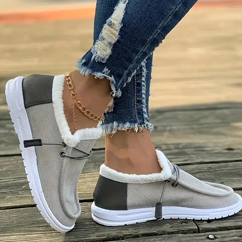 Damen Einfache Flache Slipper, Lässige Schnürschuhe mit Plüschfutter für Draußen, Leichte Low-Top Sneakers