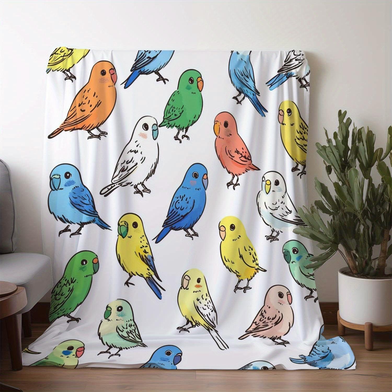 

1pc Vintage Style Cartoon Bird Print Flannel Blanket, Soft And Comfortable All-Season Blanket, Suitable for Sofa, Bed, Office, 75x90cm