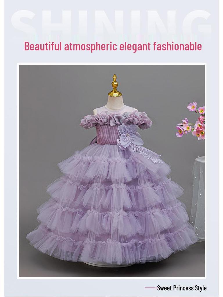 Little Girl's Princess Piano Performance Gown - Elegant High-End Wedding Tulle Cake Skirt Dress