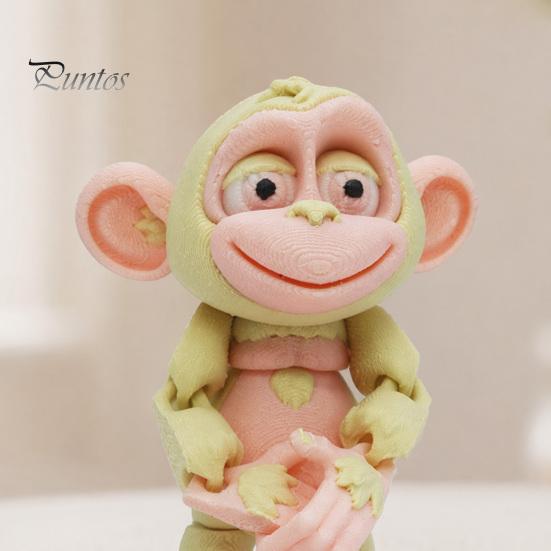 Cute Mini Animal Statue 3D Printed Articulated Monkey Figurine, Multi-Color Cartoon Model with Healing Decorative Figurine Movable Joints, Stress