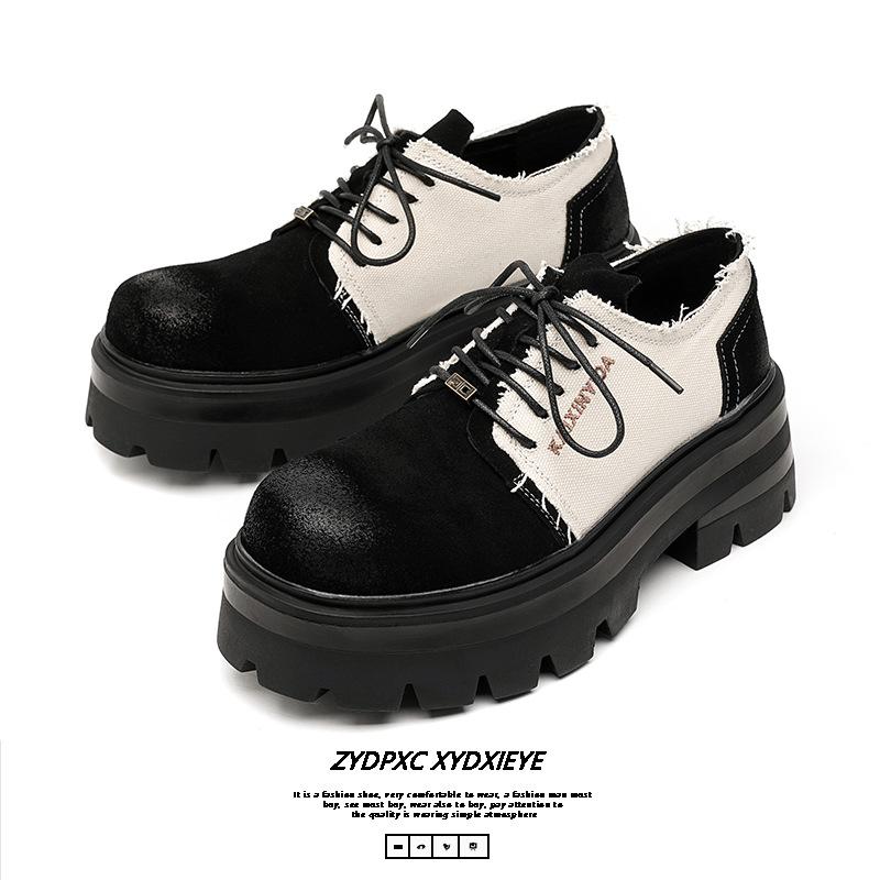 Premium black small leather shoes loafers platform heightening British style single shoes lace-up Korean version versatile 30399-E