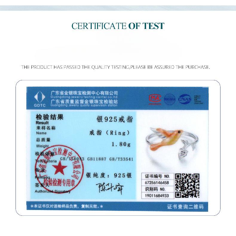 Cute Yellow Warbler Open Ring S925 Sterling Silver Simple Temperament Versatile Bird Ring