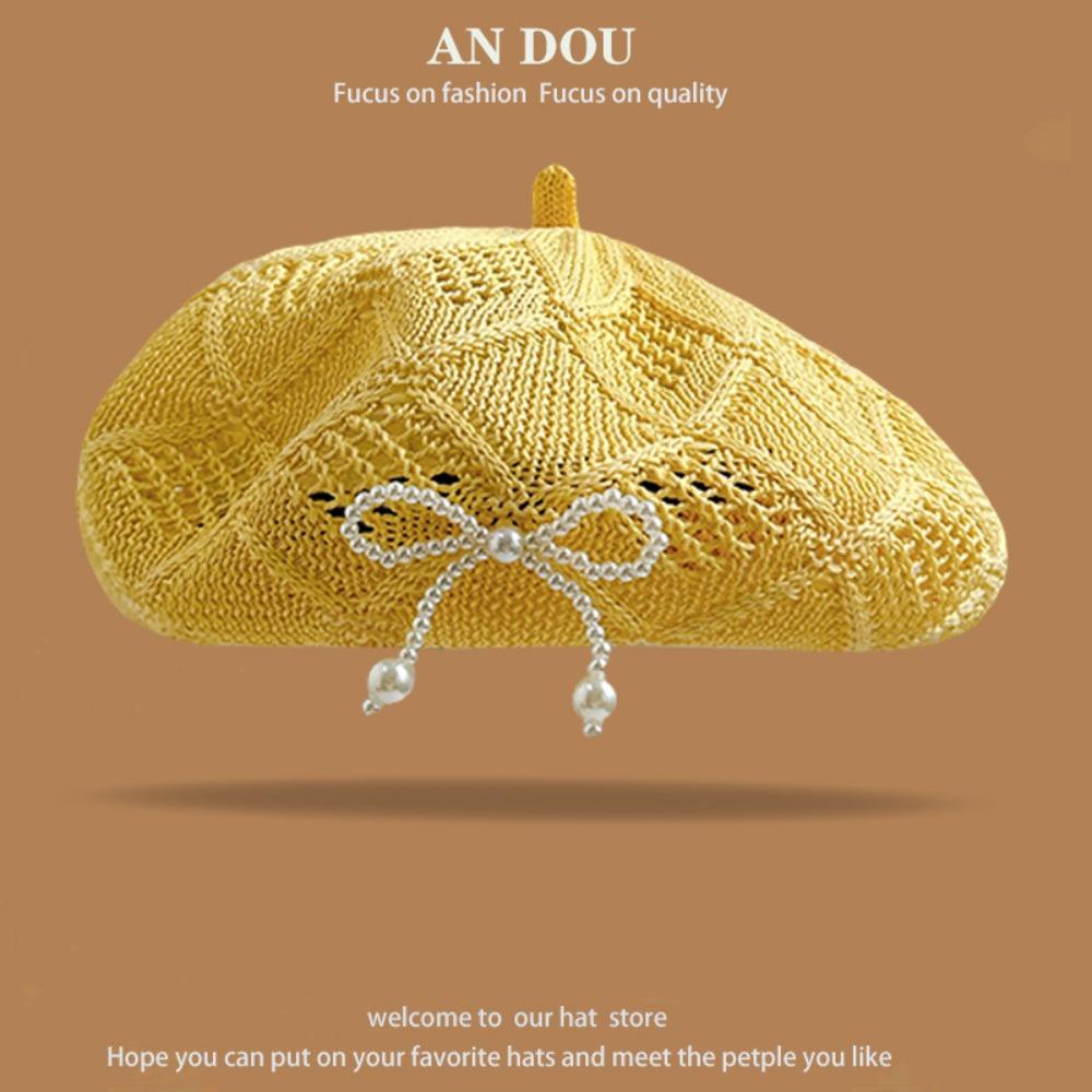 Summer Painter Hat Knitted Lady Pumpkin Hats Korean Hollow Beret Hat