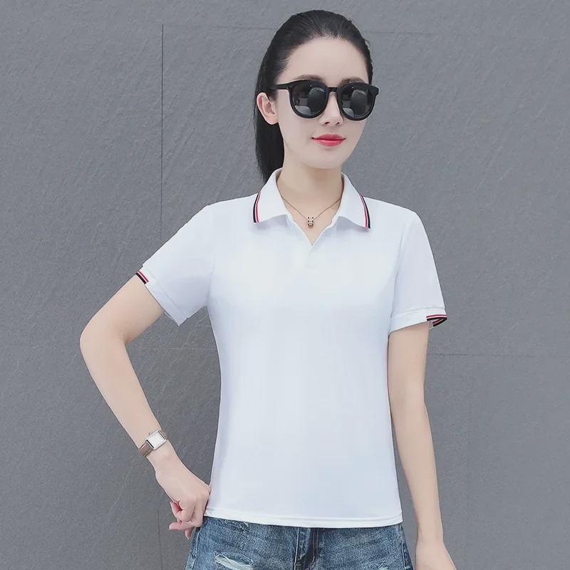 2024 Summer Women's POLO Collar Short-Sleeve Lapel Bottoming T-Shirts for Middle-Aged
