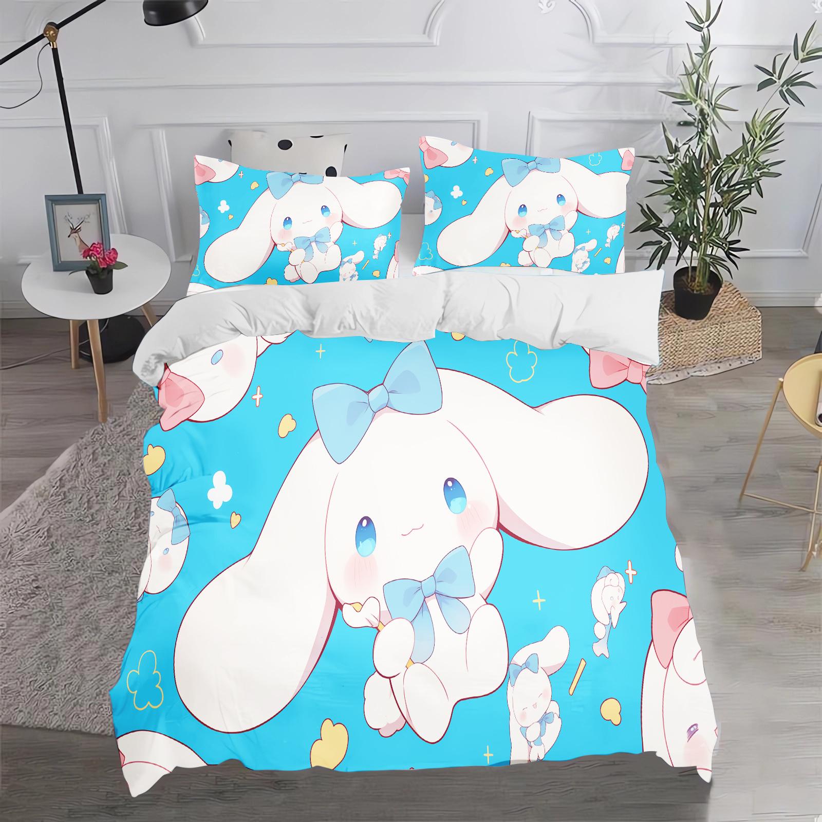 Cinnamon Dog Sanrio Постельное белье размера Twin Комплекты Пододеяльник 3-предметный 1 Одеяло Дом Полиэстер Комфорт Роскошный Аниме 135x200cm