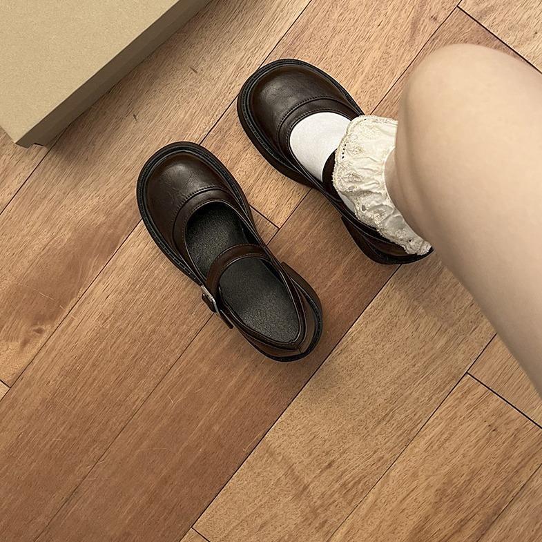 Sladké A Cool Silný Podpatek Vysoký Podpatek Malé Kožené Boty Dámské Jarní A Letní Platforma Zvýšení Francouzské Retro Mary Jane Jednoduché Boty