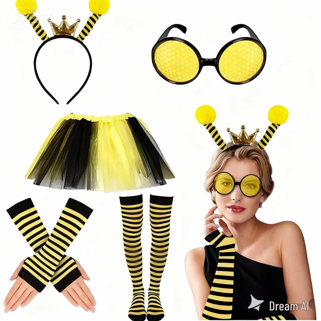 2026 Halloween Bee Cosplay Costume Set with Wings, Cloak, Headband, and Glasses for Adults & Children
