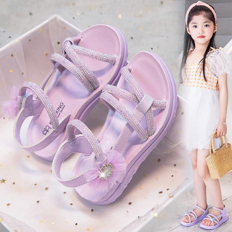 

Girls Velcro Sandals Summer New Fashion Princess Xiaoxiangfeng Beach Shoes Outdoor Casual Sneakers 37 фіолетовий