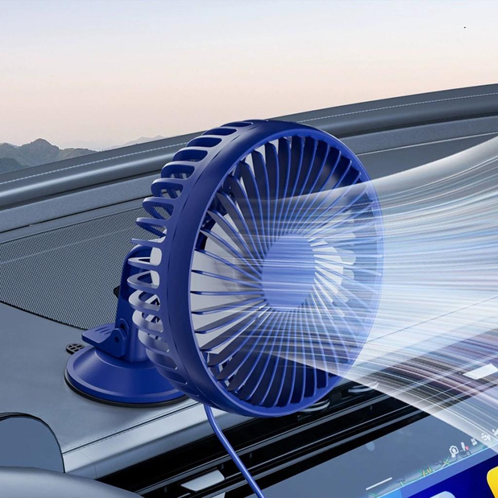 USB Car Fan 12V 24V Suction Cup Mount Rotatable 3 Speed Adjustable  Circulation Fan for RV Sedan Home Truck SUV, Blue