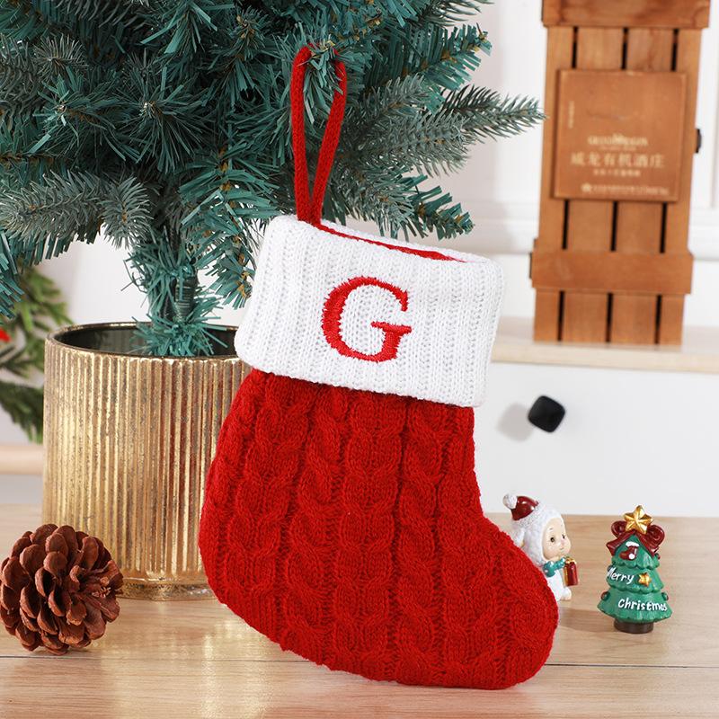 Christmas Socks Knitting Red Snowflake Alphabet Letters Christmas Decoration For Home Tree Ornament Gift Navidad Natal Decoration