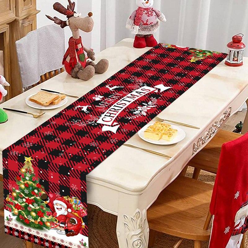 Christmas Ball Buffalo Plaid Table Runner Merry Christmas Decorations For Home Decor Xmas Table Flag Cover Gifts Happy New Year