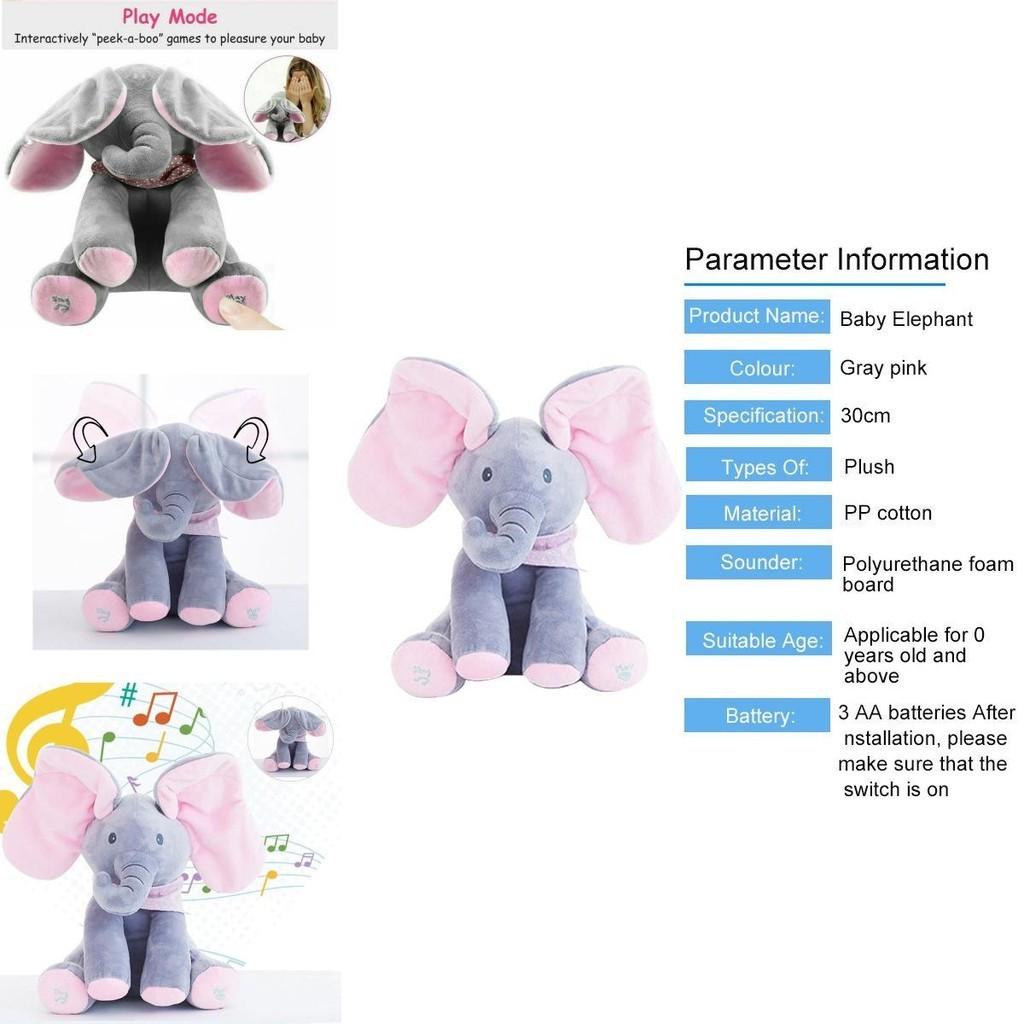 Adorable Peek-a-boo Elephant Singing Baby Plush Toy For Kids In Pink And Gray