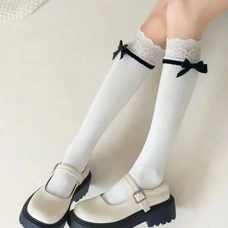 1/2 Pairs Spring Summer New Woomen Sweet Fashionable Socks Bow Elegant Simple Mid Tube Socks Lace Comfortable Women's Socks
