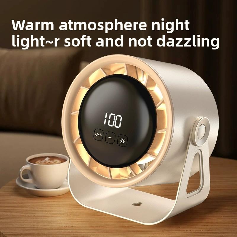 Ventilador de escritorio recargable con pantalla digital y circulación de aire potente