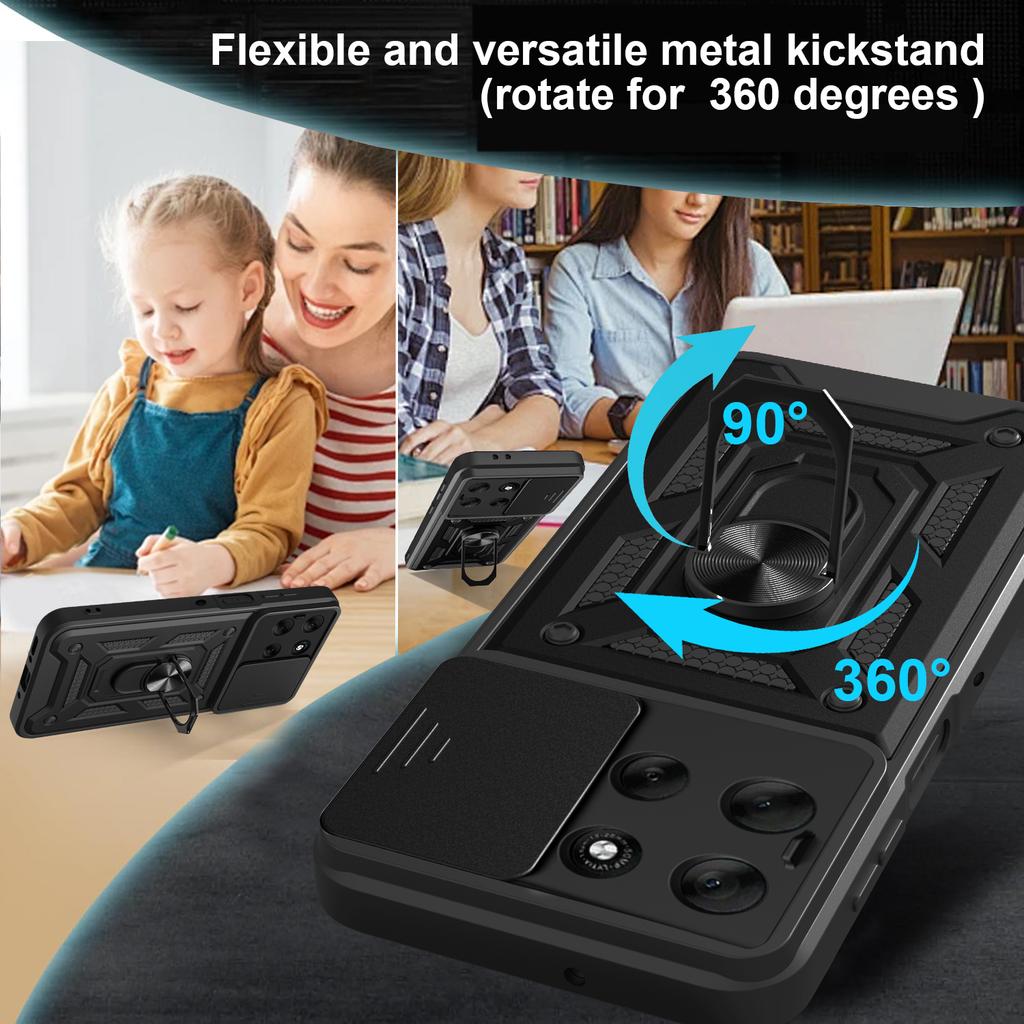 AMORUS For Motorola Moto G56 5G Case Kickstand PC+TPU Phone Cover with Camera Lens Slider