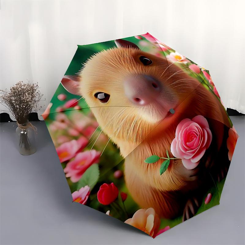 Capybara Themed Travel Umbrella-8 Ribs Automatic Opening and Closing, Portable Folding Design, Compact and Stylish Umbrella Suitable for Out